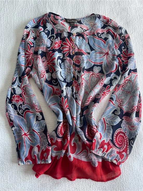 Tommy Bahama Tops - Tommy Bahama Women’s EUC Floral Red Blue White Silk Long Sleeve Blouse Size M